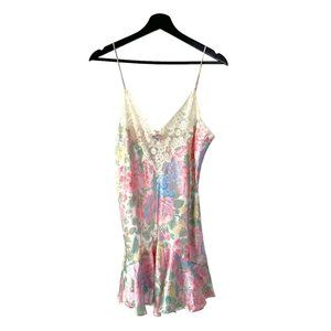Victorias Secret 90s Satin Pink Blue Cream Spaghetti Strap Short Nightgown Mediu